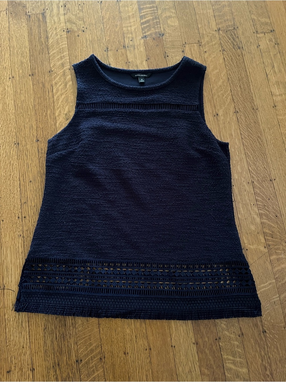 Banana Republic Navy Crochet-Trim Sleeveless Shell